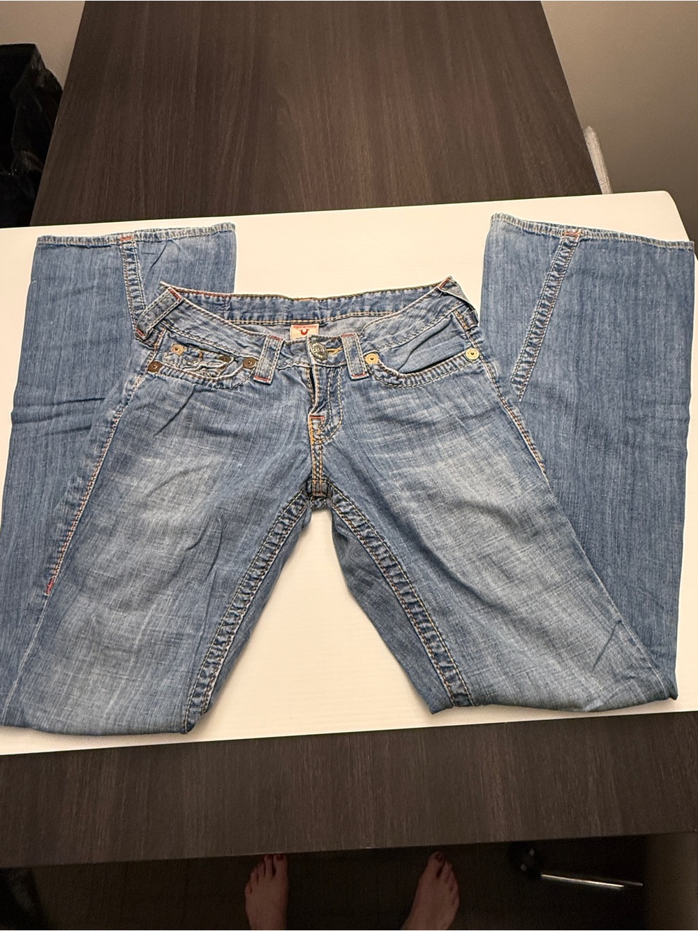 True Religion Women's Light Wash High Rise Jeans with Contrast Stitching - Picture 3 of 12